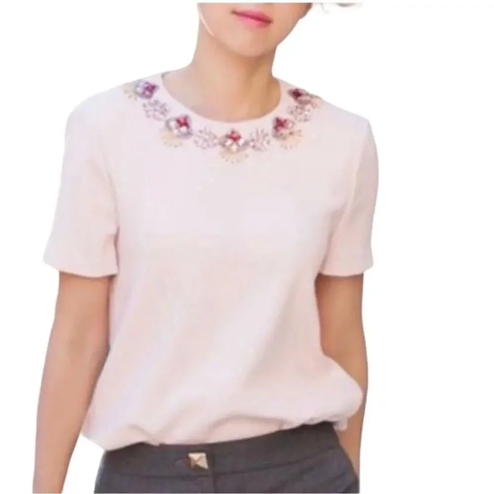 Kate Spade Alexandria Pink Rhinestone Embellished Top Size 2